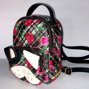 Betsey Johnson Frenchie Dog Backpack w/ Roses